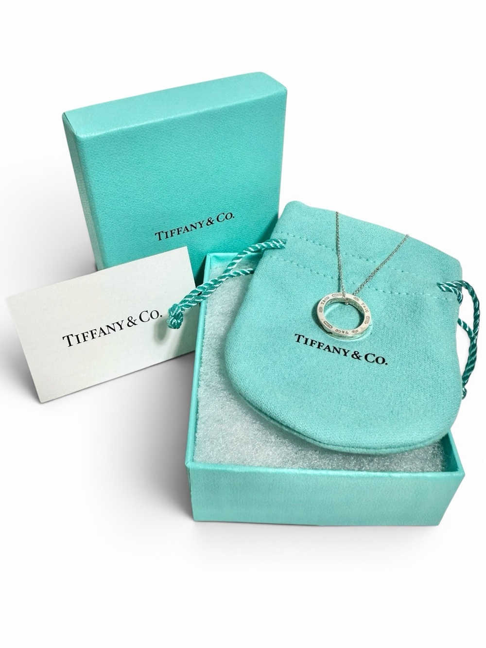 Tiffany & Co. 1837 Circle Pendant 925 Silver Engraved Necklace Set